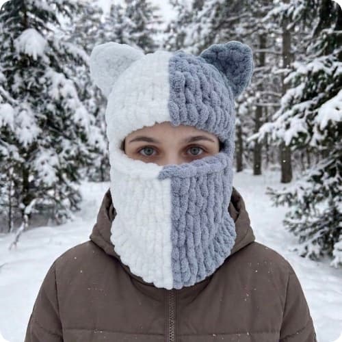 Плюшева балаклава Котик (двоколірна)